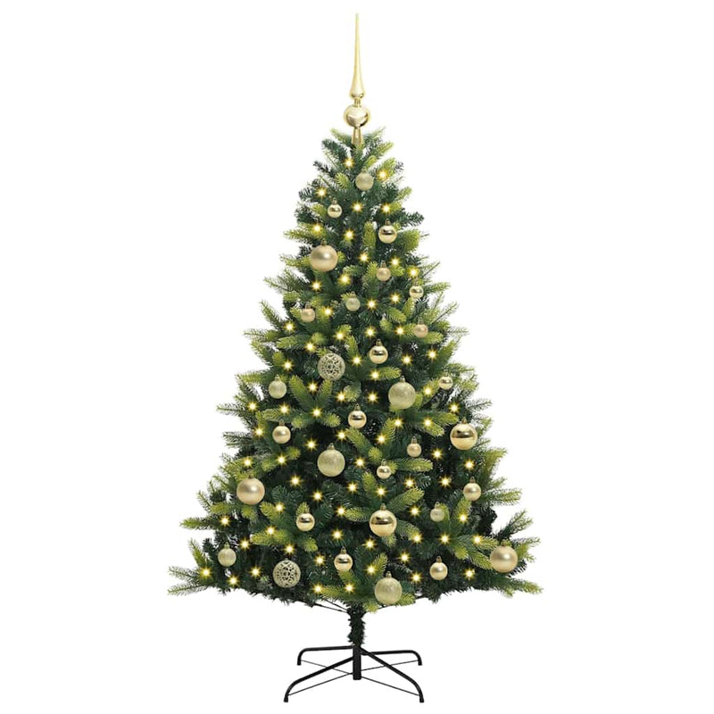 vidaXL Műanyag Hajtogatott Karácsonyfa 150 LED-del Zöld 120 cm