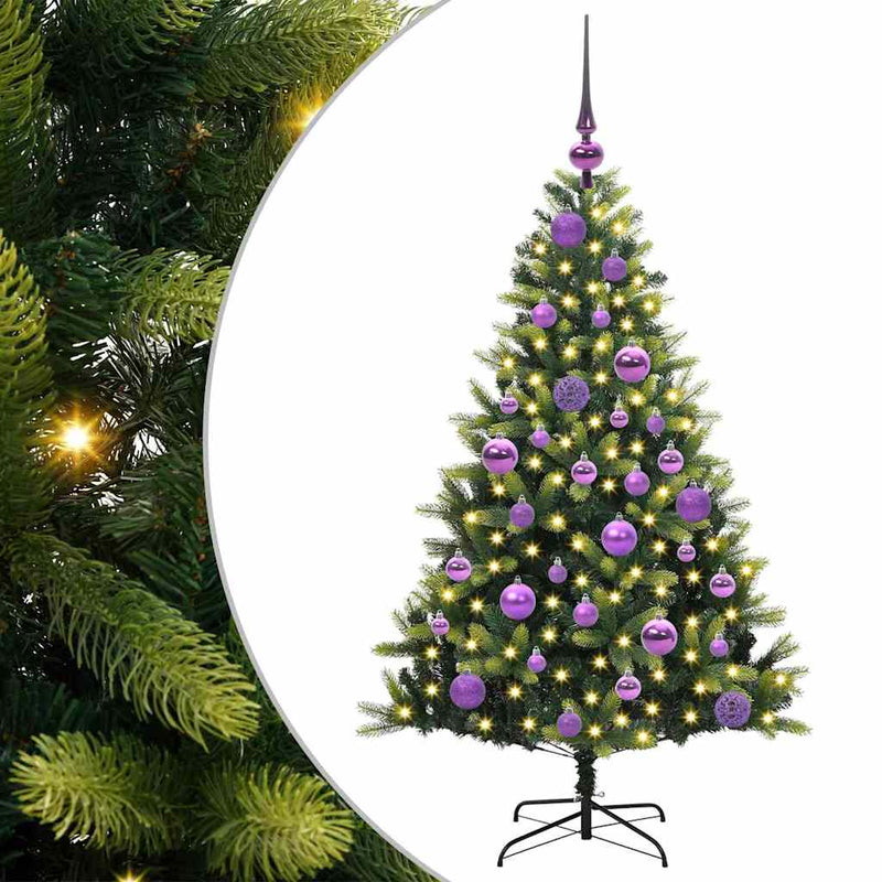 vidaXL Műanyag Hajtogatott Karácsonyfa 150 LED-del Zöld 120 cm