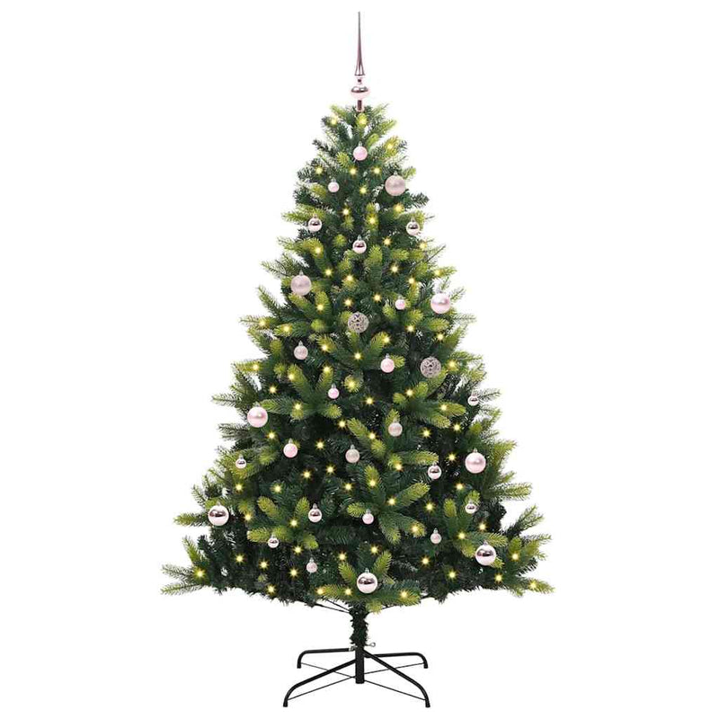 vidaXL Műanyag Hajtogatott Karácsonyfa 150 LED-del Zöld 150 cm