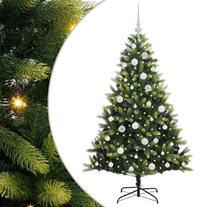 vidaXL Műanyag Hajtogatott Karácsonyfa 150 LED-del Zöld 150 cm
