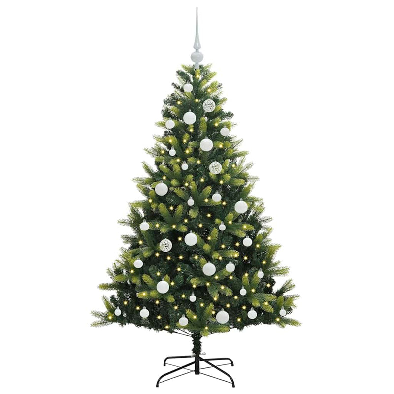 vidaXL Műanyag Hajtogatott Karácsonyfa 150 LED-del Zöld 150 cm