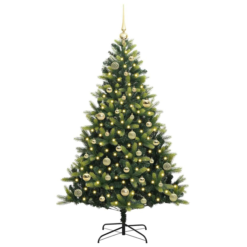 vidaXL Műanyag Hajtogatott Karácsonyfa 150 LED-del Zöld 150 cm