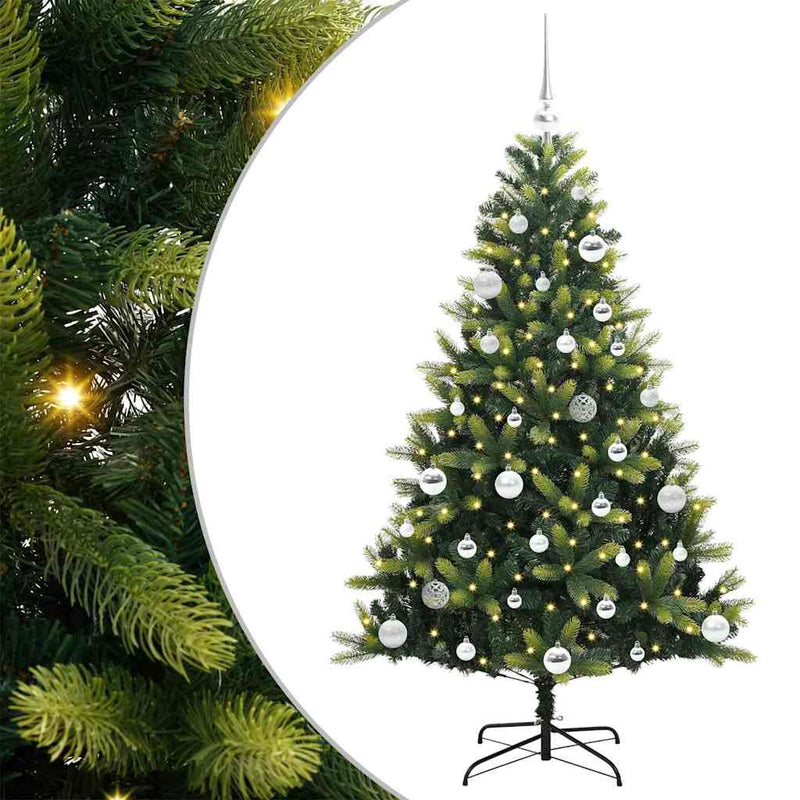 vidaXL Műanyag Hajtogatott Karácsonyfa 150 LED-del Zöld 150 cm