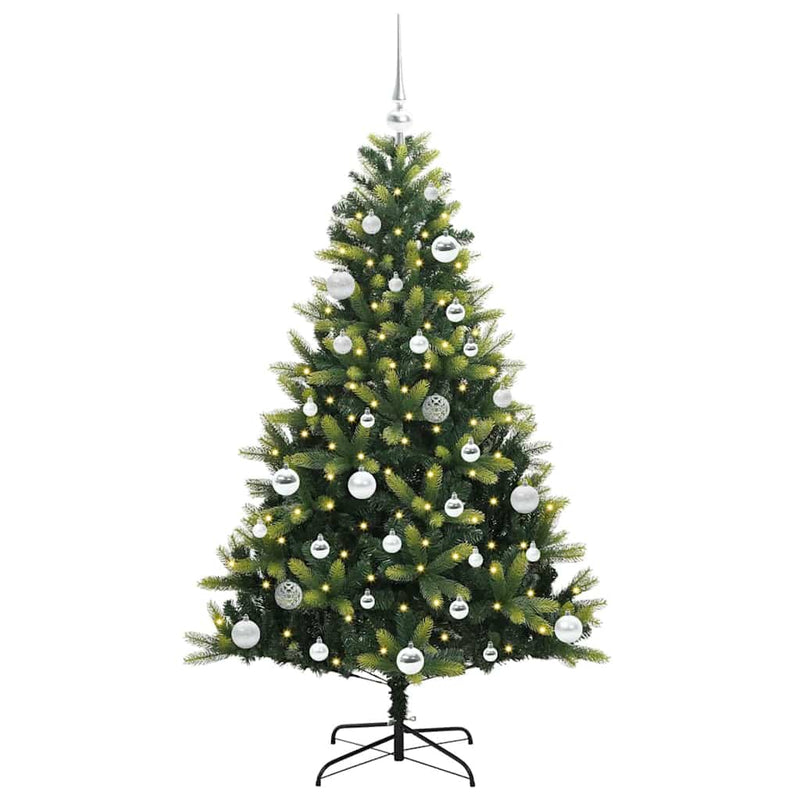 vidaXL Műanyag Hajtogatott Karácsonyfa 150 LED-del Zöld 150 cm