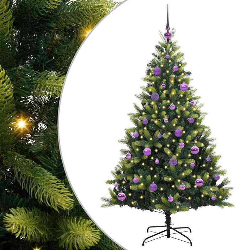 vidaXL Műanyag Hajtogatott Karácsonyfa 150 LED-del Zöld 150 cm
