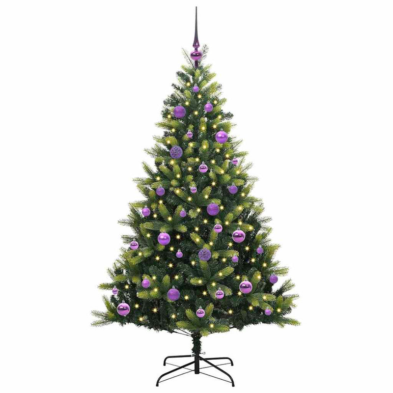vidaXL Műanyag Hajtogatott Karácsonyfa 150 LED-del Zöld 150 cm