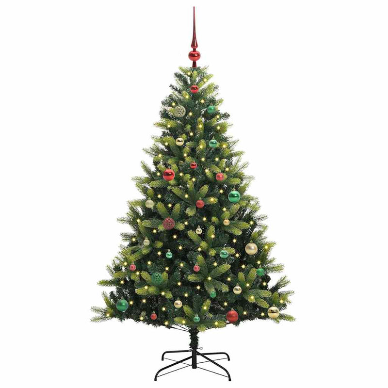 vidaXL Műanyag Hajtogatott Karácsonyfa 150 LED-del Zöld 150 cm