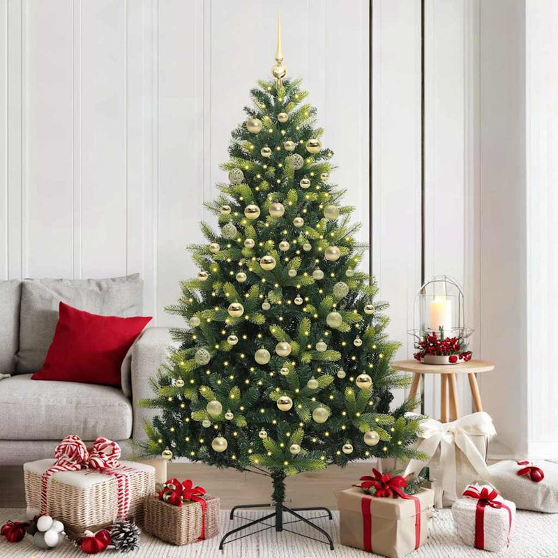 vidaXL Műanyag Hajlított Karácsonyfa 300 LED-del Zöld 180 cm PVC és PE