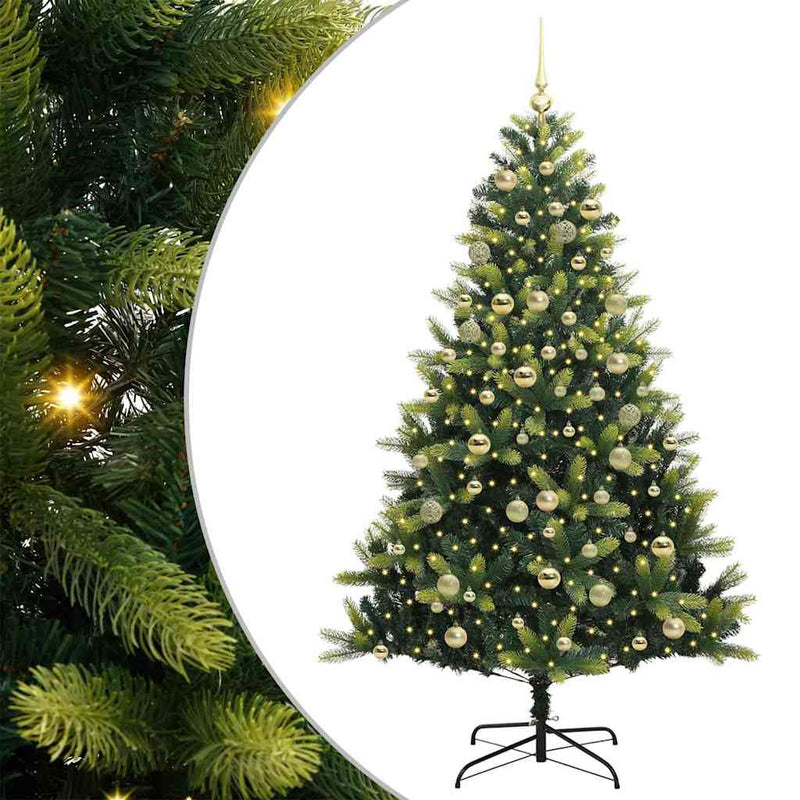 vidaXL Műanyag Hajlított Karácsonyfa 300 LED-del Zöld 180 cm PVC és PE