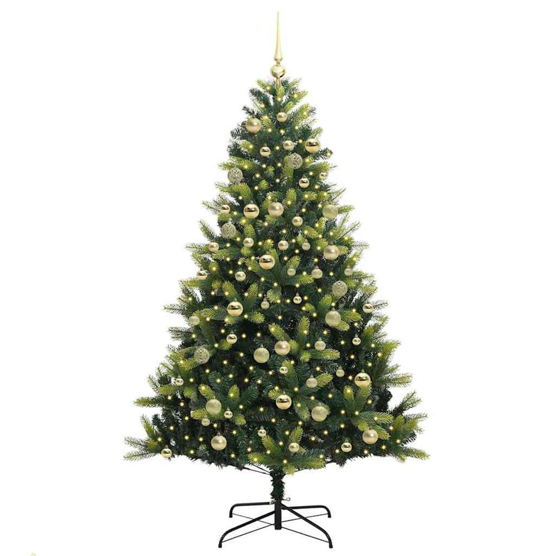 vidaXL Műanyag Hajlított Karácsonyfa 300 LED-del Zöld 180 cm PVC és PE