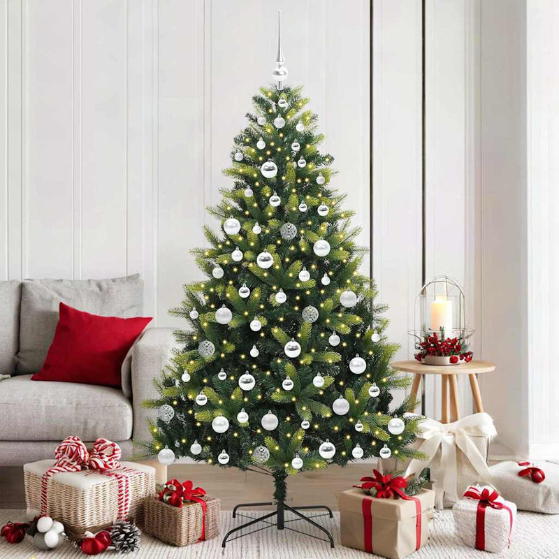 vidaXL Műanyag Hajlított Karácsonyfa 300 LED-del Zöld 180 cm PVC és PE