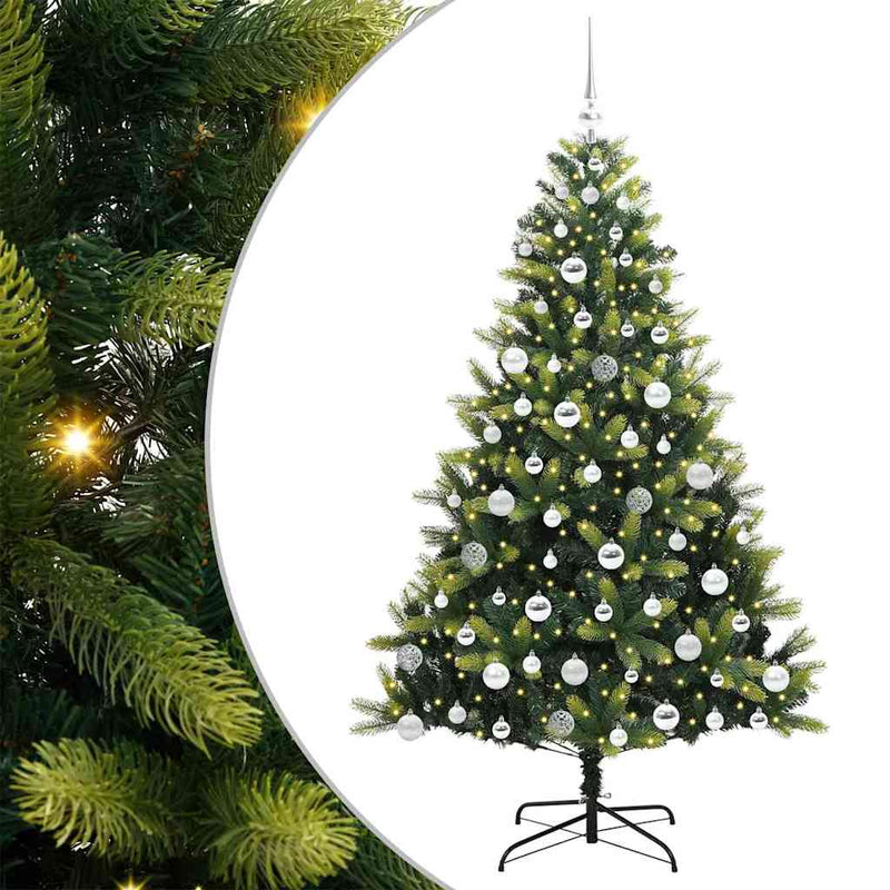 vidaXL Műanyag Hajlított Karácsonyfa 300 LED-del Zöld 180 cm PVC és PE