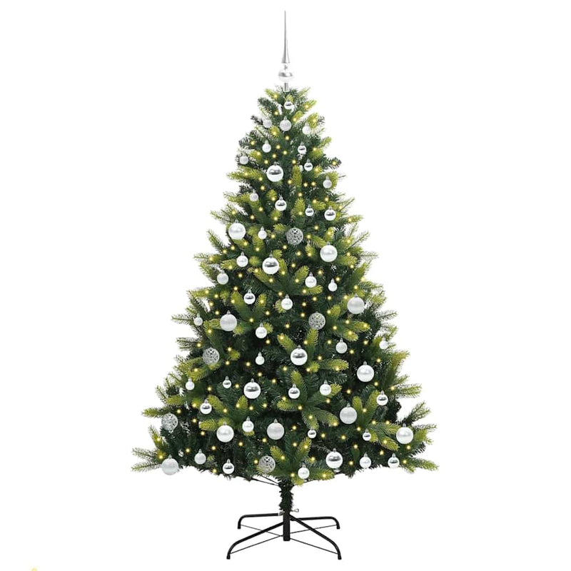 vidaXL Műanyag Hajlított Karácsonyfa 300 LED-del Zöld 180 cm PVC és PE