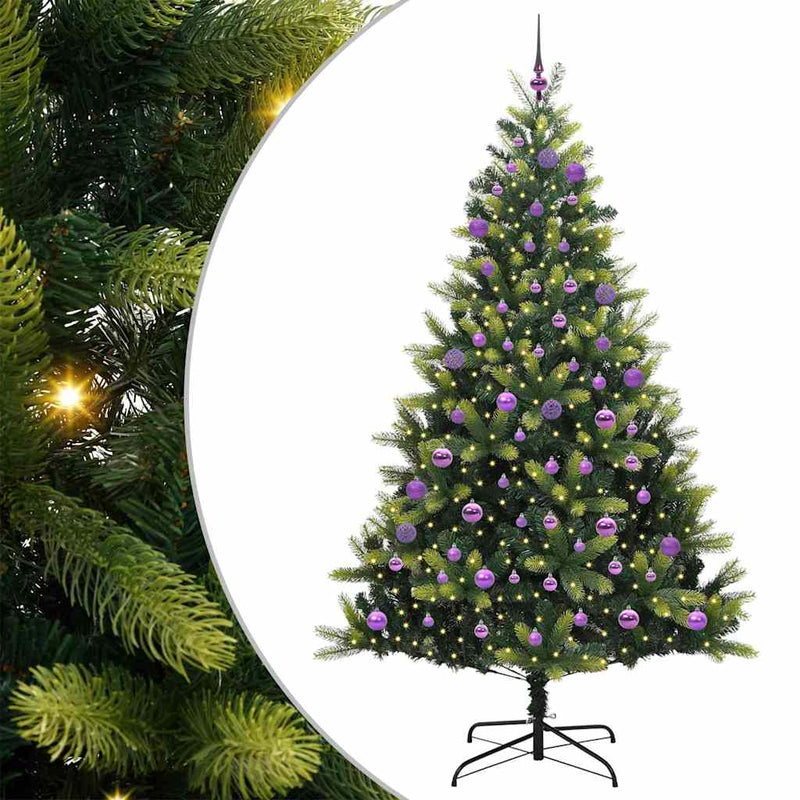 vidaXL Műanyag Hajlékony Karácsonyfa 300 LED-del Zöld 180 cm PVC és PE