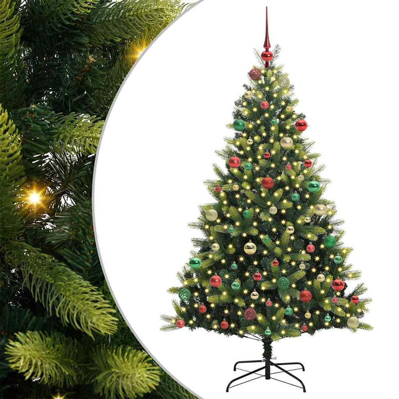 vidaXL Műanyag Hajtogatható Karácsonyfá 300 LED-del Zöld 180 cm
