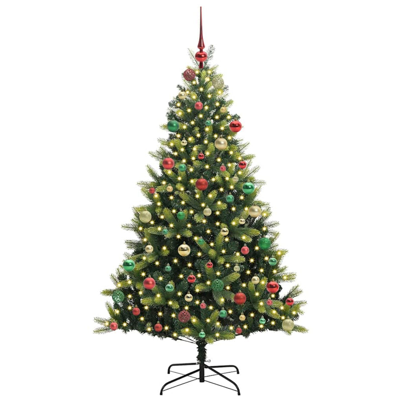 vidaXL Műanyag Hajtogatható Karácsonyfá 300 LED-del Zöld 180 cm