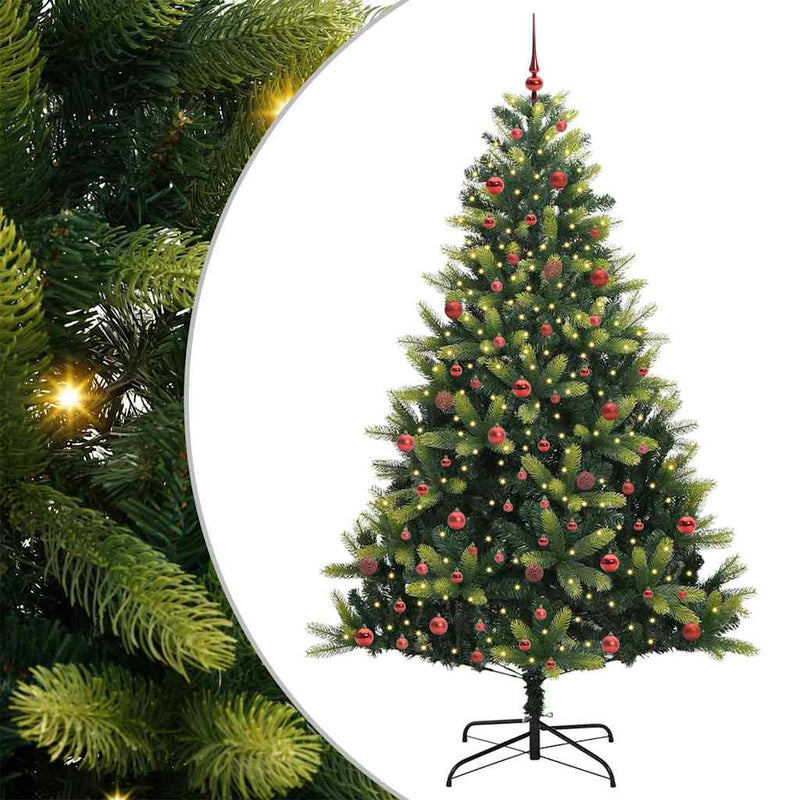 vidaXL Mű fémes karácsonyi fa 300 LED-del Zöld 210 cm PVC és PE