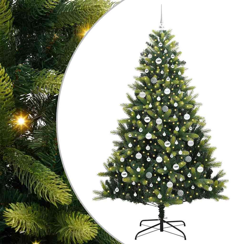 vidaXL Műanyag Csuklós Karácsonyfán 300 LED-del Zöld 210 cm PVC és PE