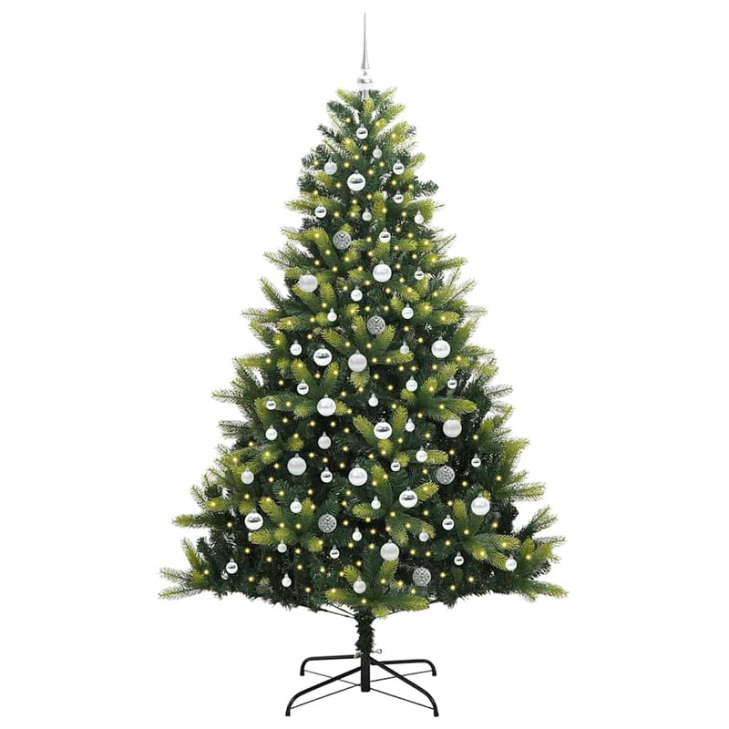 vidaXL Műanyag Csuklós Karácsonyfán 300 LED-del Zöld 210 cm PVC és PE