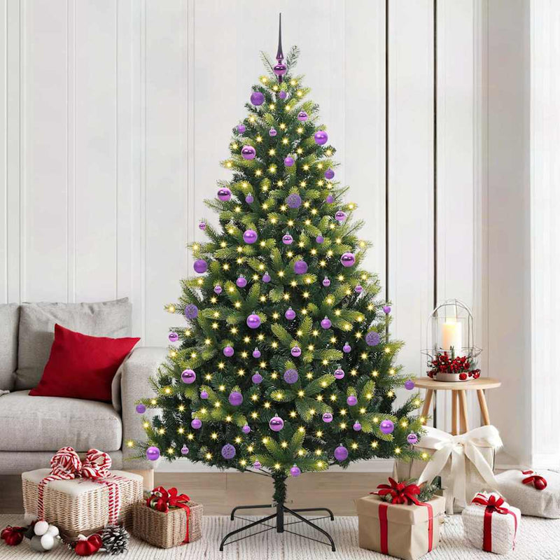 vidaXL Műanyag Zsanéros Karácsonyfá 300 LED-del Zöld 210 cm PVC és PE