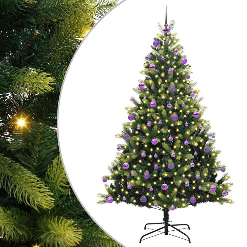 vidaXL Műanyag Zsanéros Karácsonyfá 300 LED-del Zöld 210 cm PVC és PE