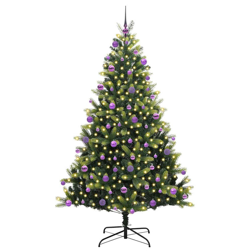 vidaXL Műanyag Zsanéros Karácsonyfá 300 LED-del Zöld 210 cm PVC és PE