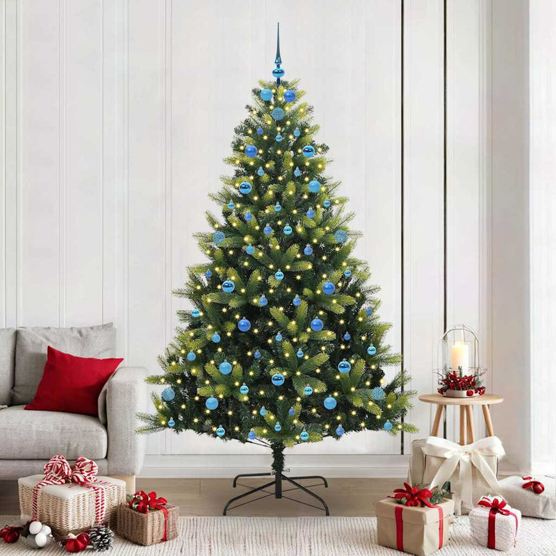 vidaXL Műanyag Hajtogatós Karácsonyfa 300 LED-del Zöld 210 cm