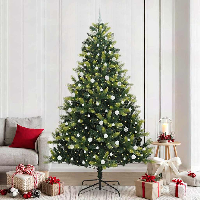 vidaXL Műanyag Hingált Karácsonyfa 300 LED-del Zöld 240 cm PVC és PE