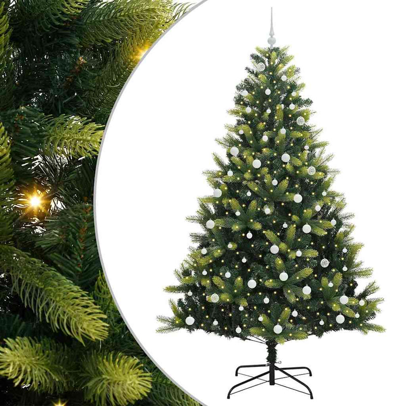 vidaXL Műanyag Hingált Karácsonyfa 300 LED-del Zöld 240 cm PVC és PE