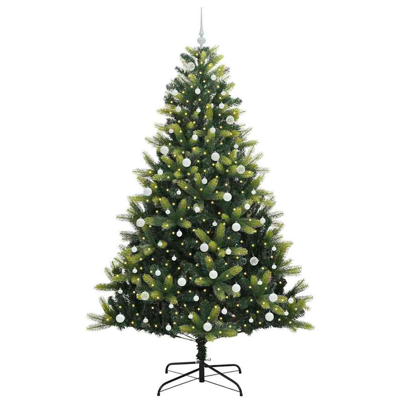 vidaXL Műanyag Hingált Karácsonyfa 300 LED-del Zöld 240 cm PVC és PE