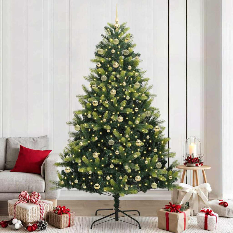vidaXL Műanyag Hingált Karácsonyfa 300 LED-del Zöld 240 cm PVC és PE
