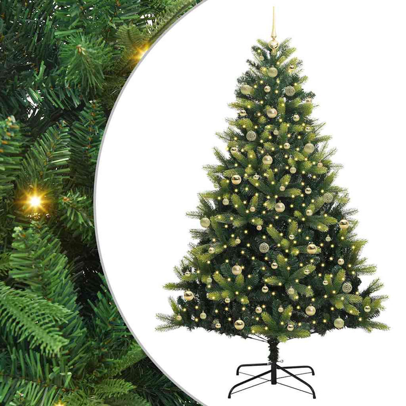 vidaXL Műanyag Hingált Karácsonyfa 300 LED-del Zöld 240 cm PVC és PE