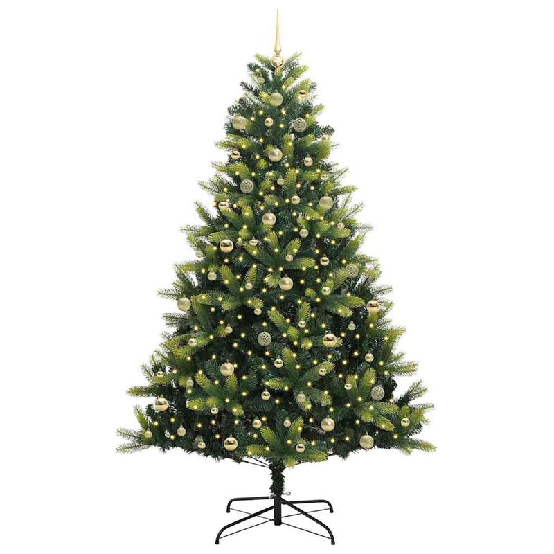 vidaXL Műanyag Hingált Karácsonyfa 300 LED-del Zöld 240 cm PVC és PE