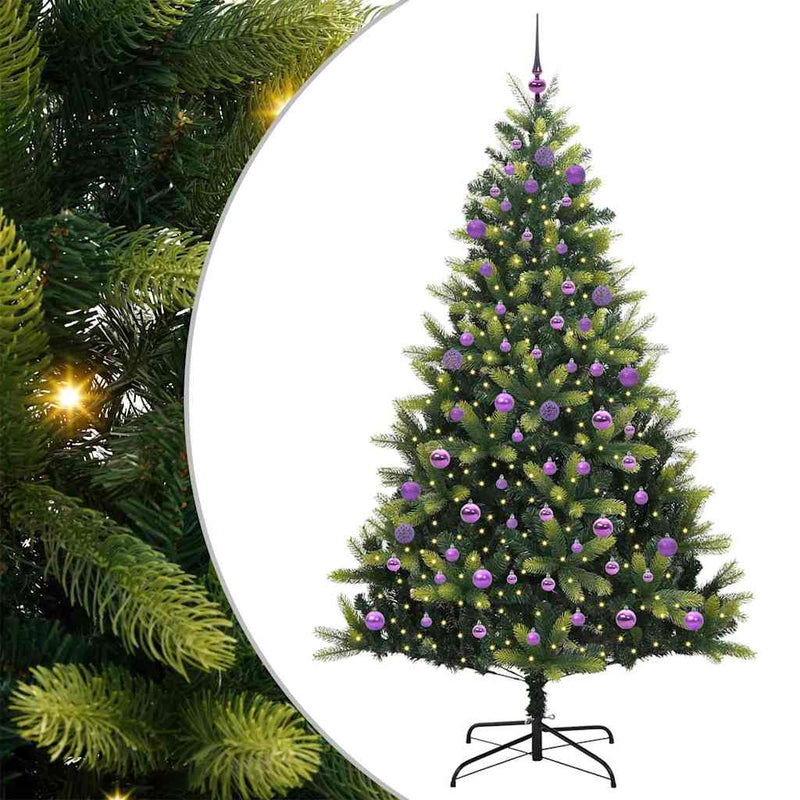 vidaXL Műanyag Hajtogatható Karácsonyfa 300 LED-del Zöld 240 cm