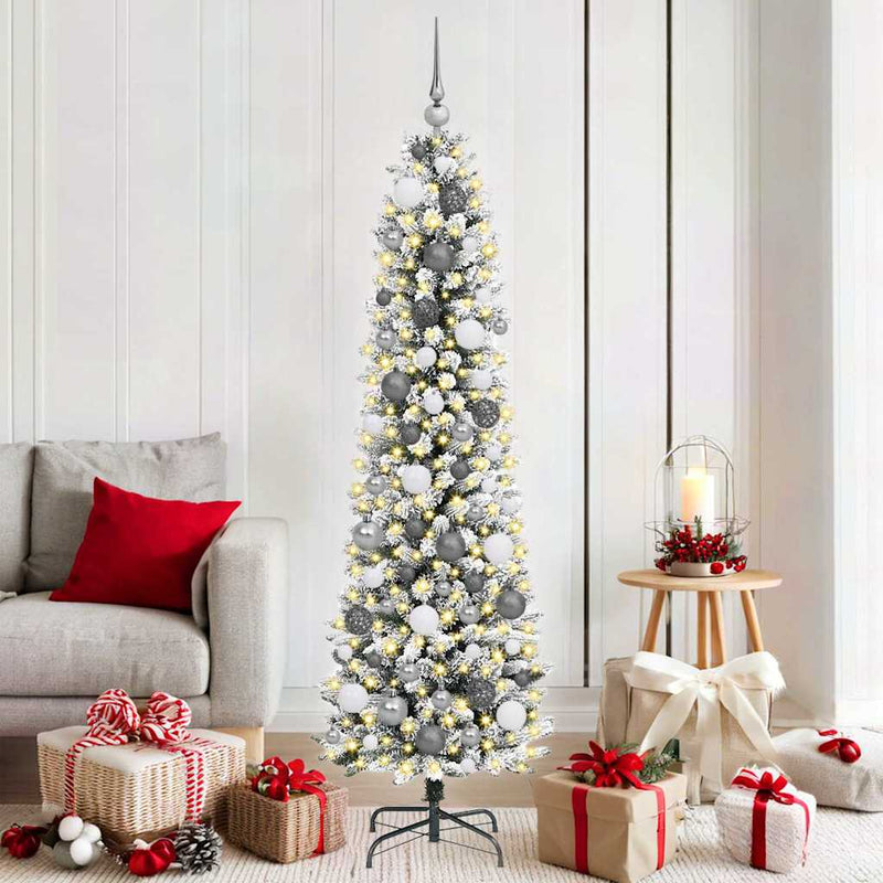 vidaXL Mű karácsonyfa 300 LED-del Fehér 180 cm PVC és Fém és Műanyag