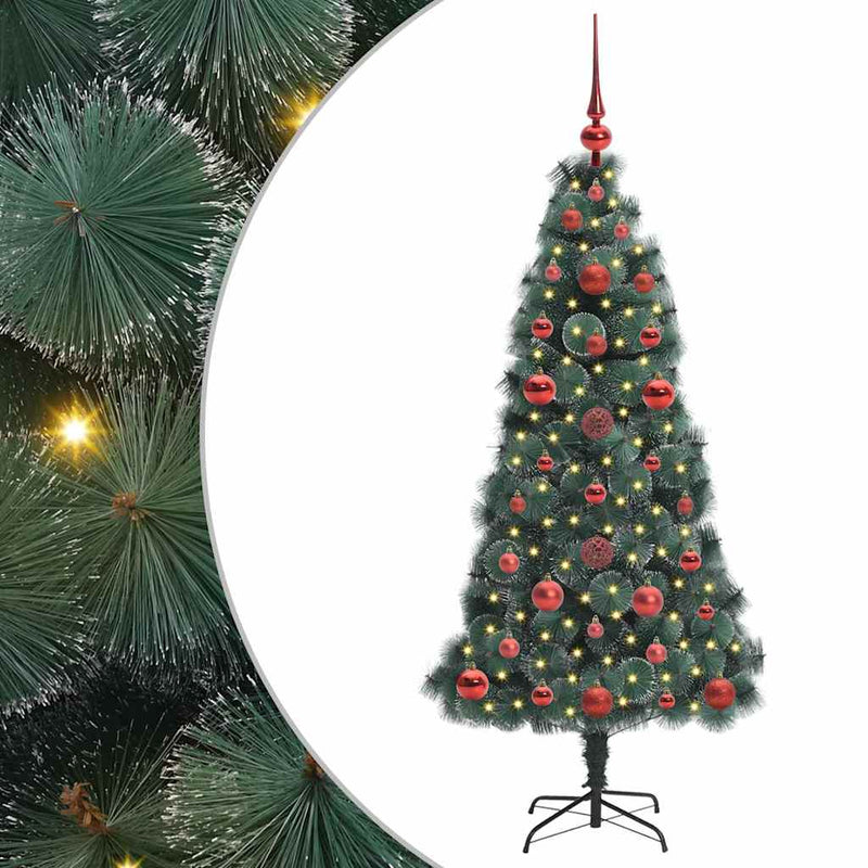 vidaXL Műfenyő világítással és gömbkészlettel Zöld 120 cm PET