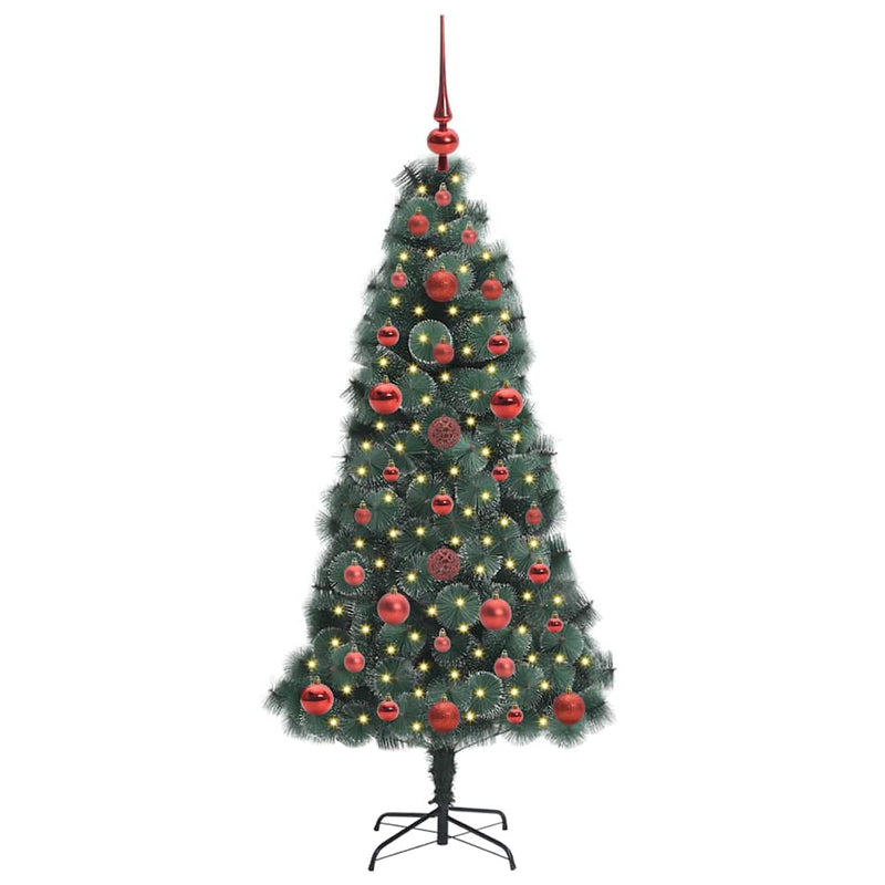 vidaXL Műfenyő világítással és gömbkészlettel Zöld 120 cm PET