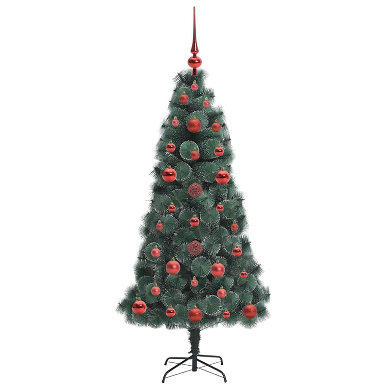 vidaXL Műfenyő világítással és gömbkészlettel Zöld 120 cm PET