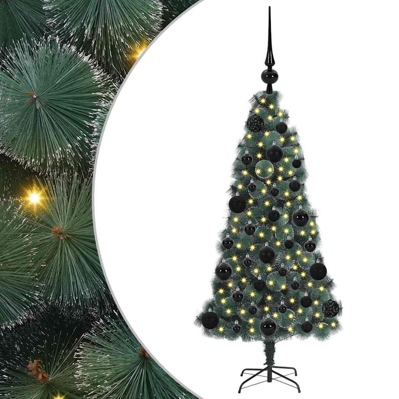vidaXL Mesterséges, elővilágított karácsonyfa labdákkal Zöld 120 cm