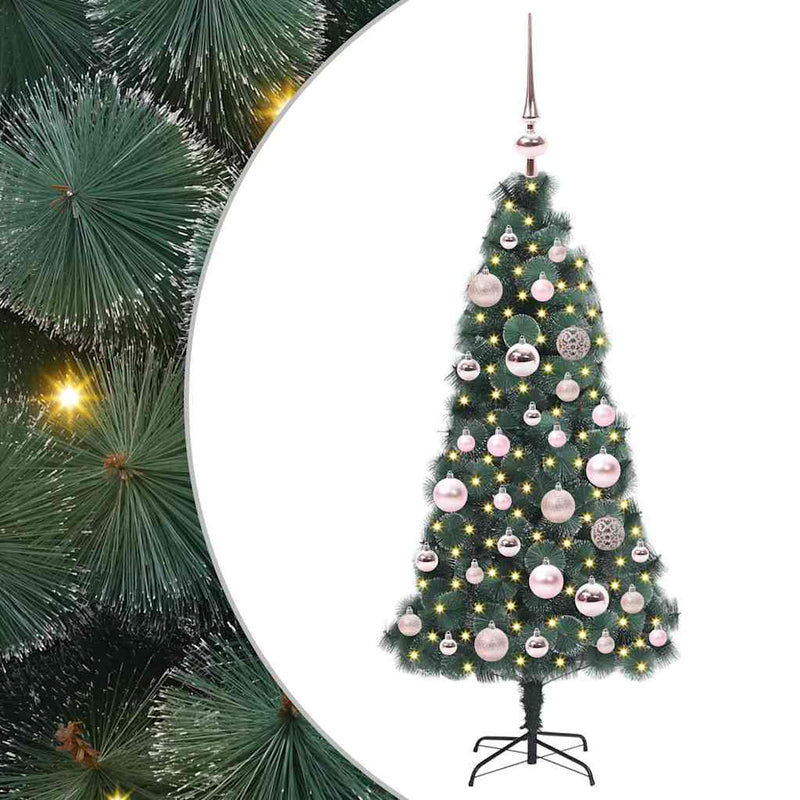 vidaXL Műfenyő előre világítva gömbkészlettel Zöld 120 cm PET