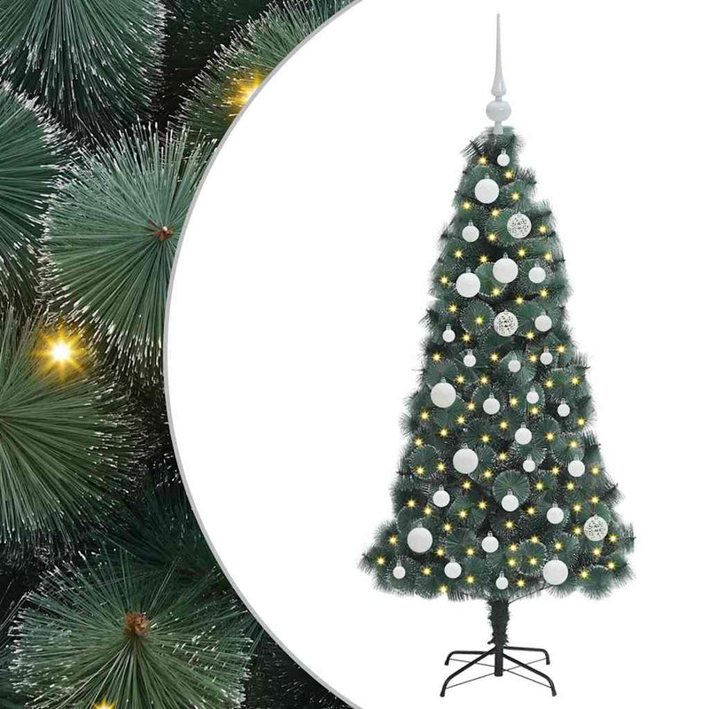 vidaXL Műfenyő előre világított karácsonyfa gömbkészlettel Zöld 120 cm