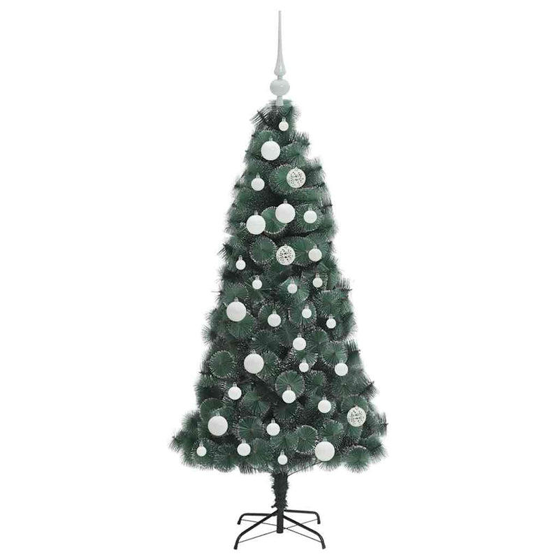vidaXL Műfenyő előre világított karácsonyfa gömbkészlettel Zöld 120 cm