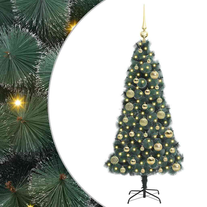 vidaXL Műfenyő világítással és díszekkel 150 LED-del Zöld 120 cm PET