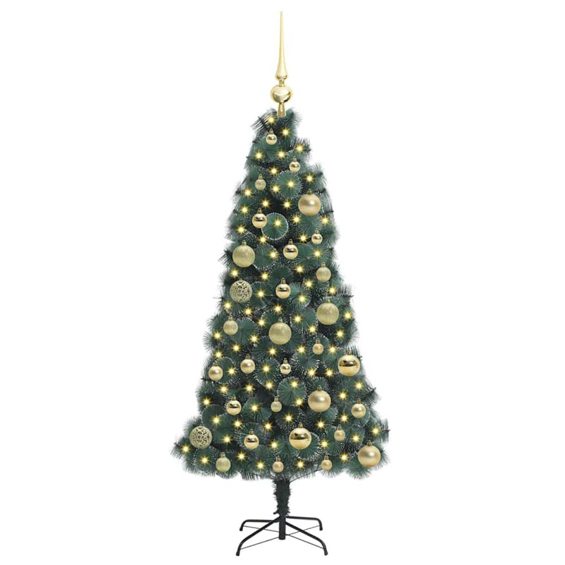 vidaXL Műfenyő világítással és díszekkel 150 LED-del Zöld 120 cm PET