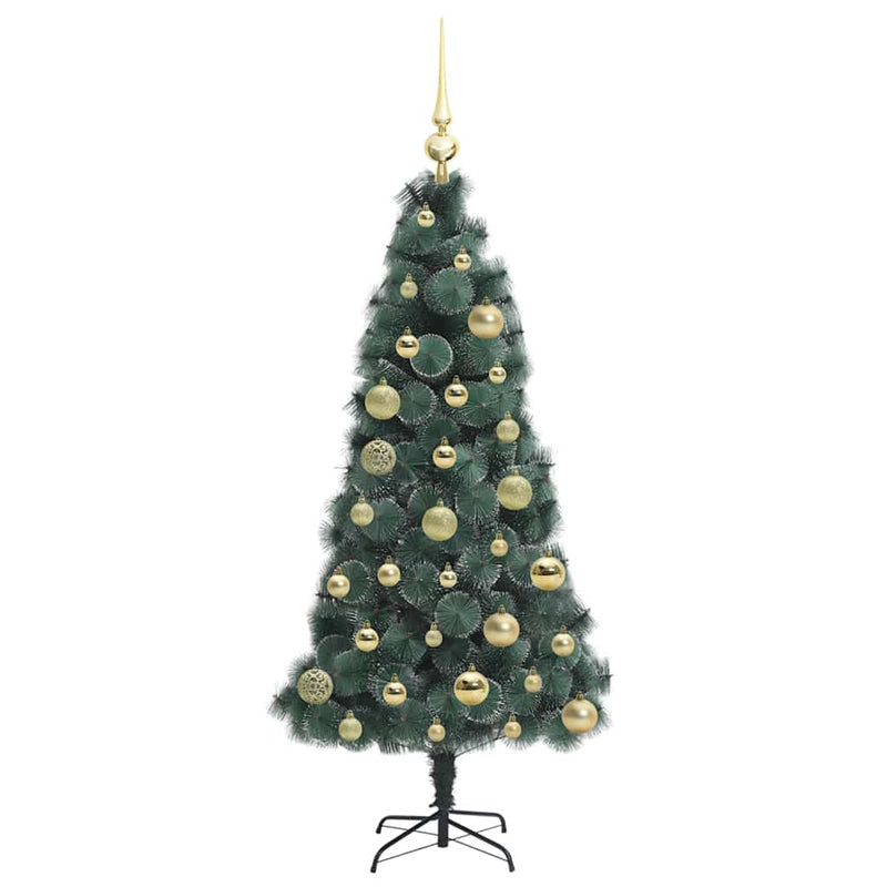 vidaXL Műfenyő világítással és díszekkel 150 LED-del Zöld 120 cm PET
