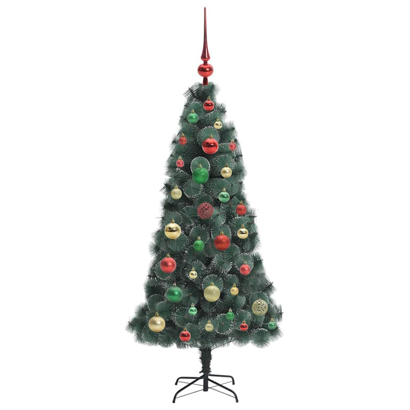 vidaXL Műfenyő LED világítással és díszekkel Zöld 120 cm PET