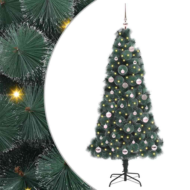 vidaXL Műfenyő, elővilágítva, díszlabda szettel Zöld 150 cm PET
