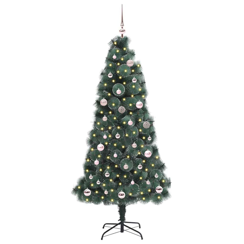 vidaXL Műfenyő, elővilágítva, díszlabda szettel Zöld 150 cm PET