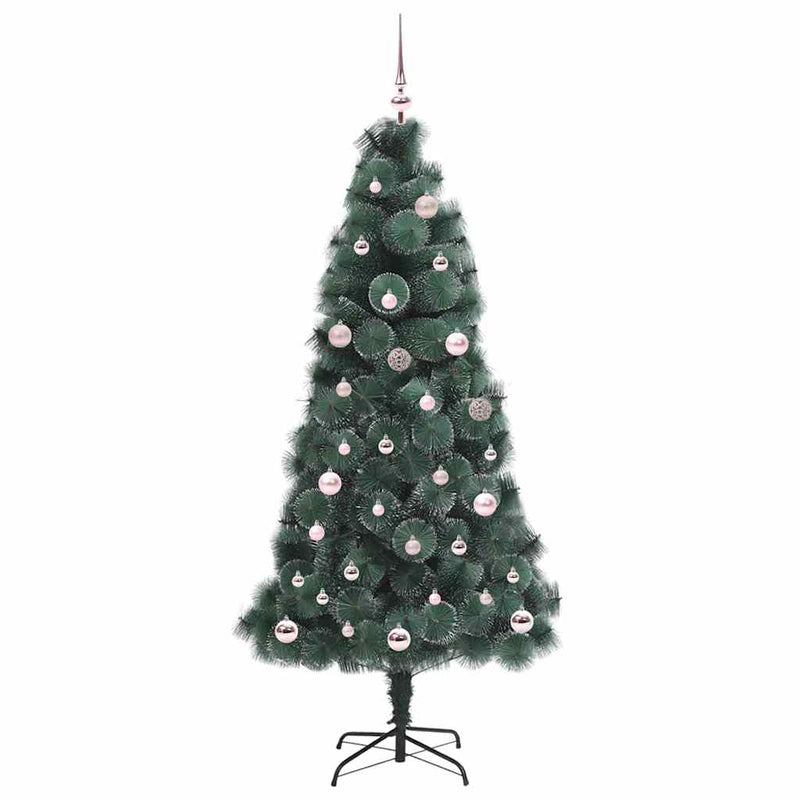 vidaXL Műfenyő, elővilágítva, díszlabda szettel Zöld 150 cm PET