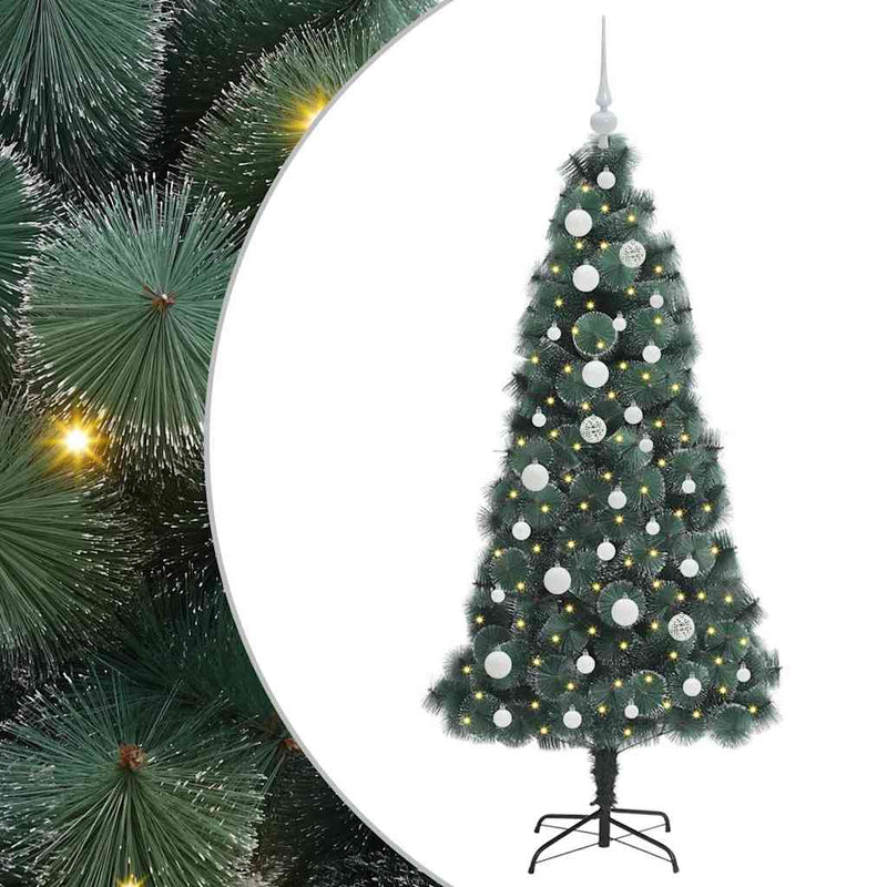 vidaXL Műfenyő LED világítással és dísz golyó készlettel Zöld 150 cm